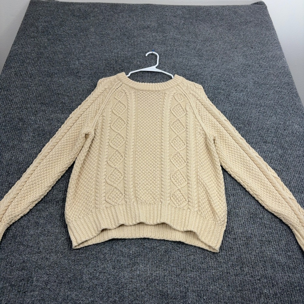 L.L. Bean Signature Sweater Mens XL Cream Cotton Cable Knit Crewneck Fisherman
